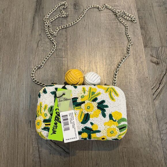 Sam Edelman Handbags - Sam Edelman Annabelle beaded Hard Case Clutch Purse Small Green White Yellow